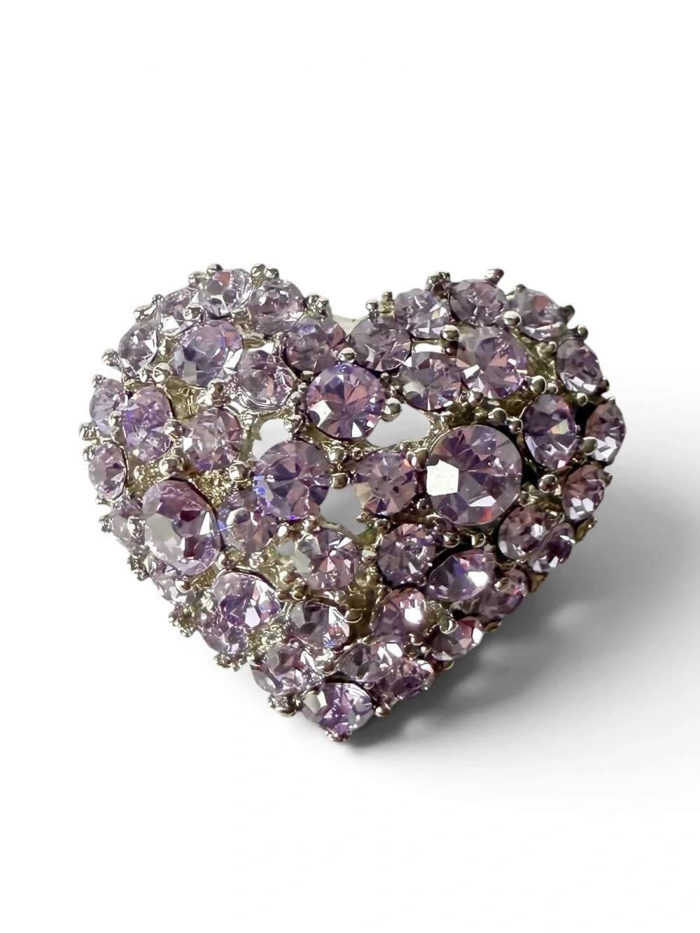 Lavender Light Purple Heart Rhinestone Crystal Brooch Pin